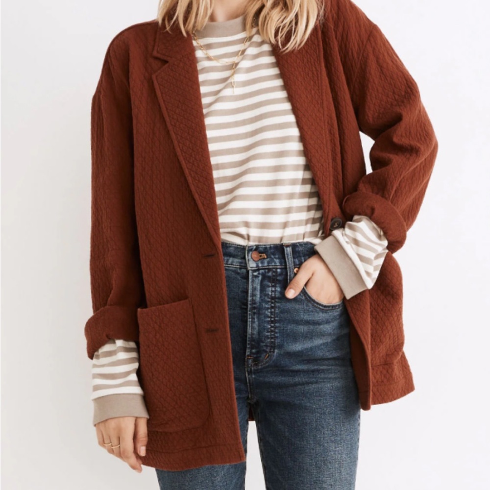 Madewell Diamond Jacquard Shaw Blazer - Rust Orange